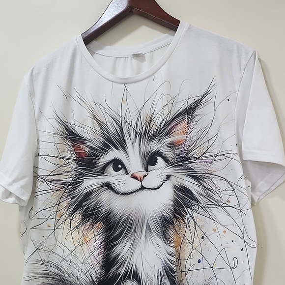 Cat Graphic Tee Playful White - Picture 3 of 6